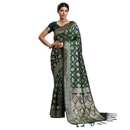 Generic Women's Silk Blend Printed Saree With Unstitched Blouse 5.5Mtr (Bottel Green)