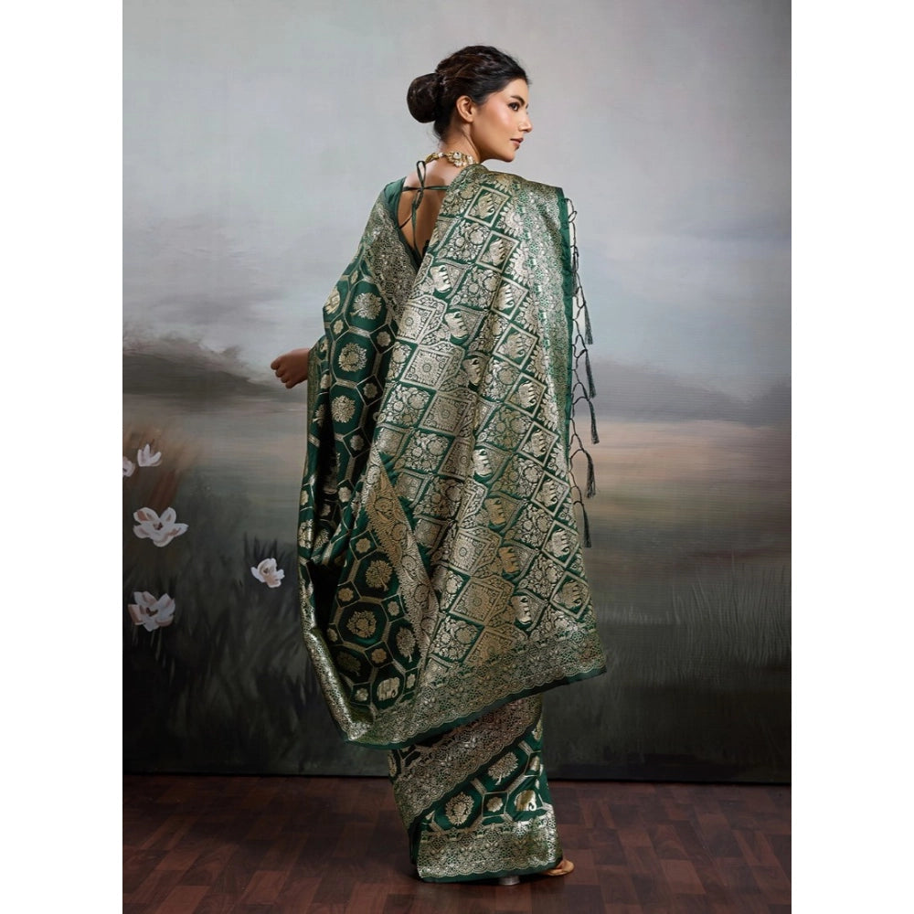 Generic Women's Silk Blend Printed Saree With Unstitched Blouse 5.5Mtr (Bottel Green)