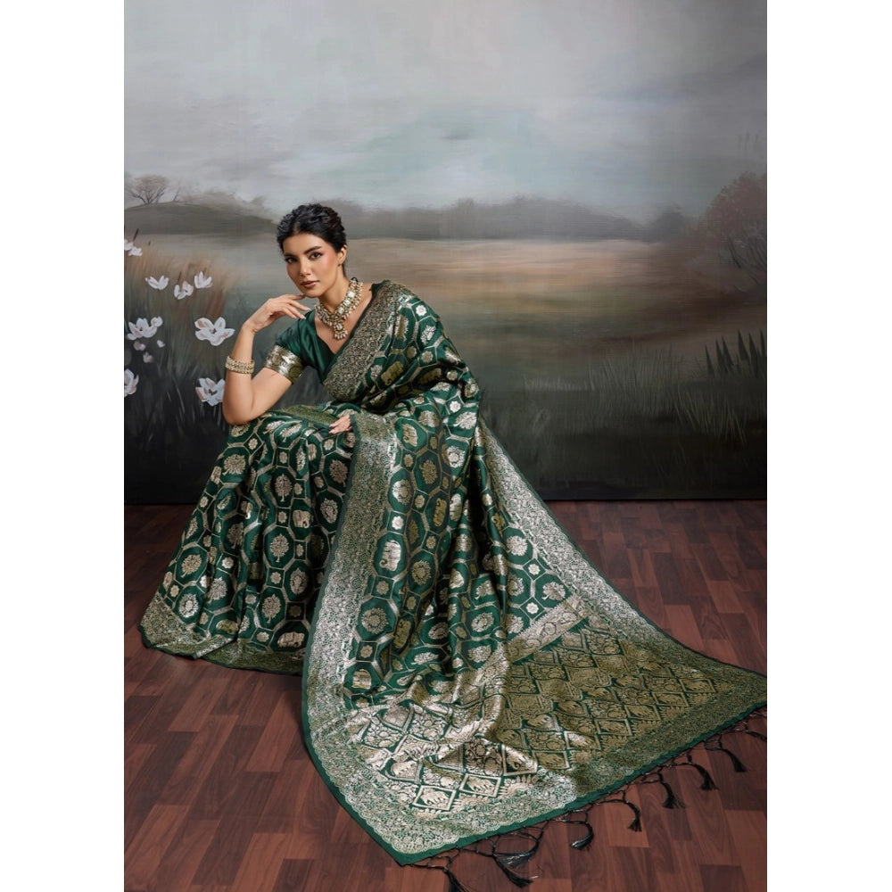 Generic Women's Silk Blend Printed Saree With Unstitched Blouse 5.5Mtr (Bottel Green)
