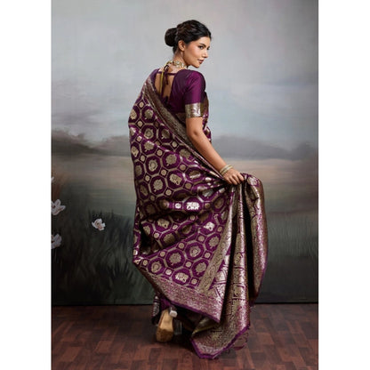 Generic Women's Silk Blend Printed Saree With Unstitched Blouse 5.5Mtr (Wine)