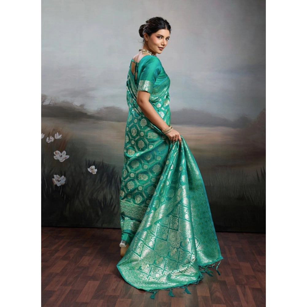 Generic Women's Silk Blend Printed Saree With Unstitched Blouse 5.5Mtr (Rama Green)