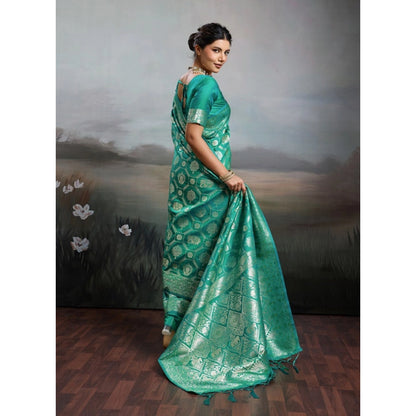 Generic Women's Silk Blend Printed Saree With Unstitched Blouse 5.5Mtr (Rama Green)