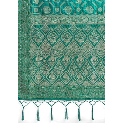 Generic Women's Silk Blend Printed Saree With Unstitched Blouse 5.5Mtr (Rama Green)