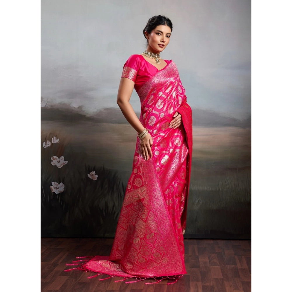 Generic Women's Silk Blend Printed Saree With Unstitched Blouse 5.5Mtr (Pink)