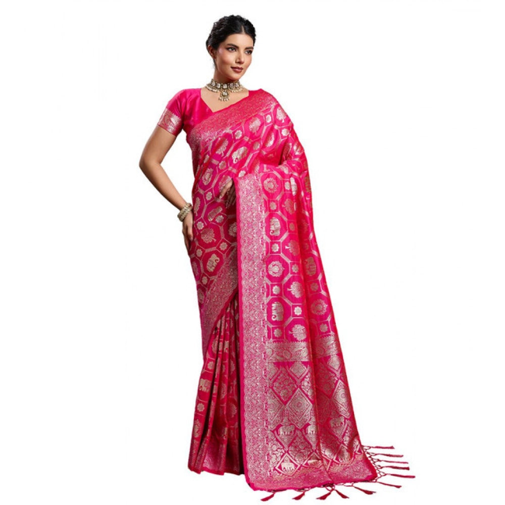 Generic Women's Silk Blend Printed Saree With Unstitched Blouse 5.5Mtr (Pink)