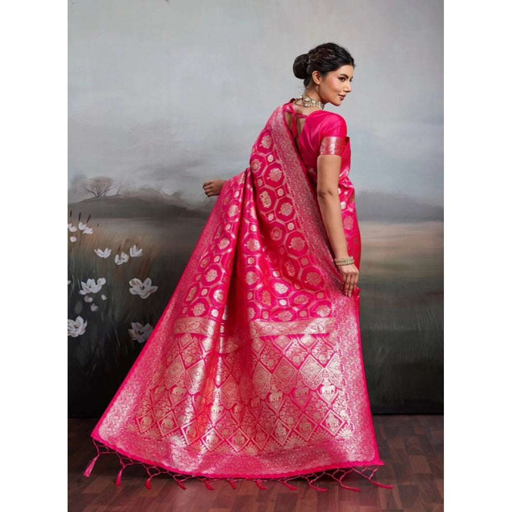 Generic Women's Silk Blend Printed Saree With Unstitched Blouse 5.5Mtr (Pink)