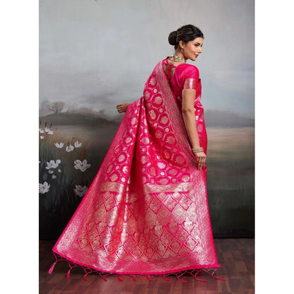 Generic Women's Silk Blend Printed Saree With Unstitched Blouse 5.5Mtr (Pink)