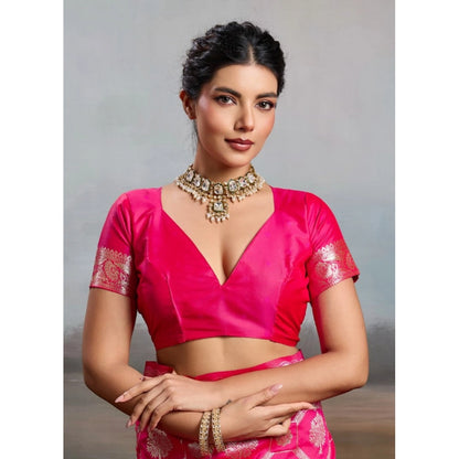 Generic Women's Silk Blend Printed Saree With Unstitched Blouse 5.5Mtr (Pink)