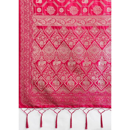 Generic Women's Silk Blend Printed Saree With Unstitched Blouse 5.5Mtr (Pink)