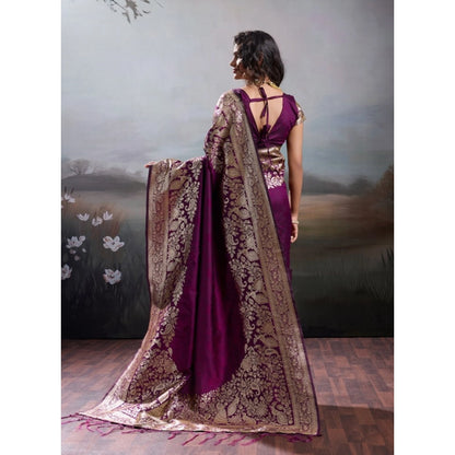 Generic Women's Silk Blend Printed Saree With Unstitched Blouse 5.5Mtr (Wine)