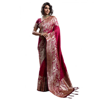 Generic Women's Silk Blend Printed Saree With Unstitched Blouse 5.5Mtr (Maroon)