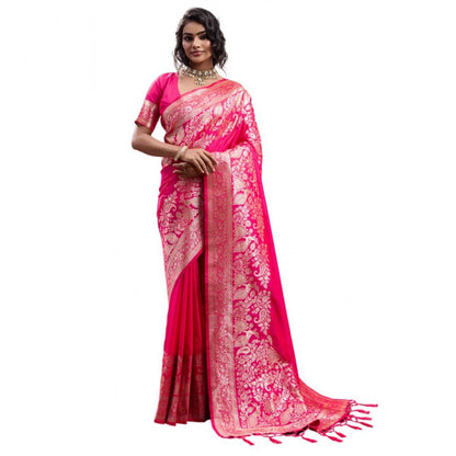 Generic Women's Silk Blend Printed Saree With Unstitched Blouse 5.5Mtr (Pink)
