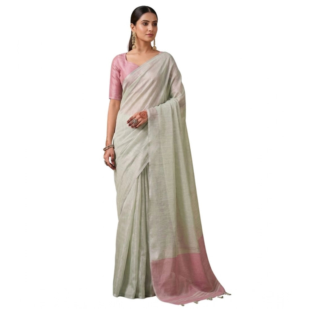 Generic Women's Tissue Silk Solid Saree With Unstitched Blouse 5.5Mtr (Silver)