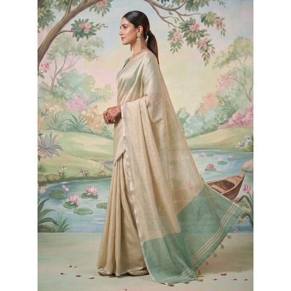 Generic Women's Tissue Silk Solid Saree With Unstitched Blouse 5.5Mtr (Beige)