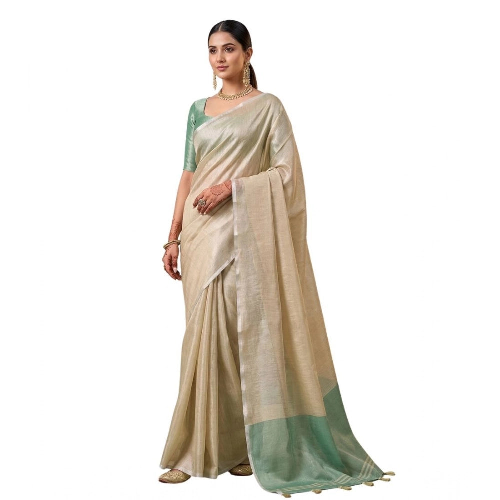 Generic Women's Tissue Silk Solid Saree With Unstitched Blouse 5.5Mtr (Beige)