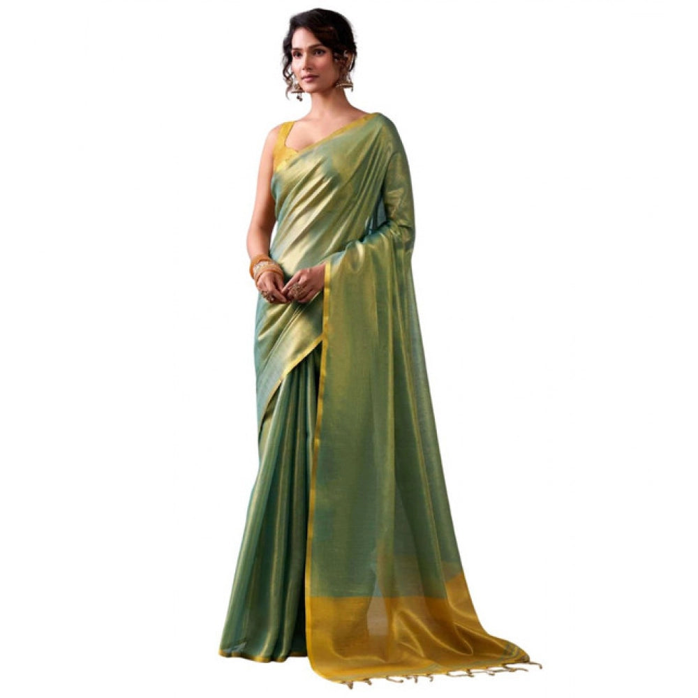 Generic Women's Tissue Silk Solid Saree With Unstitched Blouse 5.5Mtr (Light Green)