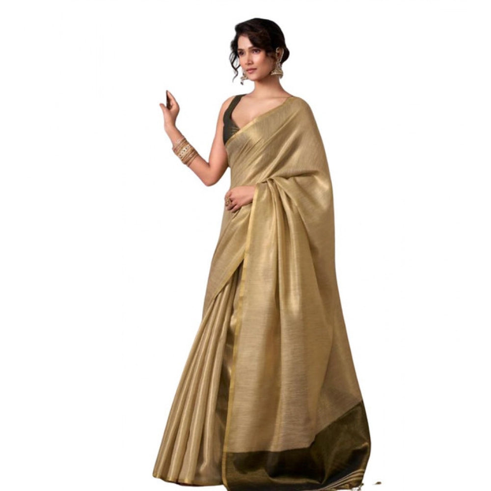 Generic Women's Tissue Silk Solid Saree With Unstitched Blouse 5.5Mtr (Gold)