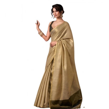 Generic Women's Tissue Silk Solid Saree With Unstitched Blouse 5.5Mtr (Gold)