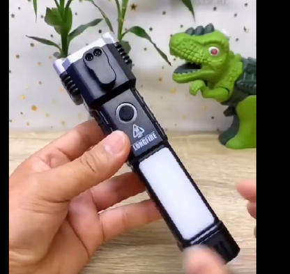 8 in 1 Rechargeable LED Flashlight – Car Emergency Hammer, Seatbelt Cutter & Power Bank