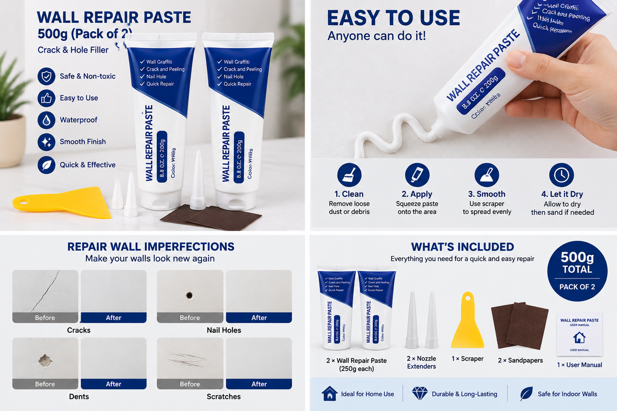 Wall Repair Paste – 500g (Pack of 2) | Crack & Hole Filler