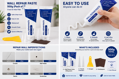 Wall Repair Paste – 500g (Pack of 2) | Crack & Hole Filler