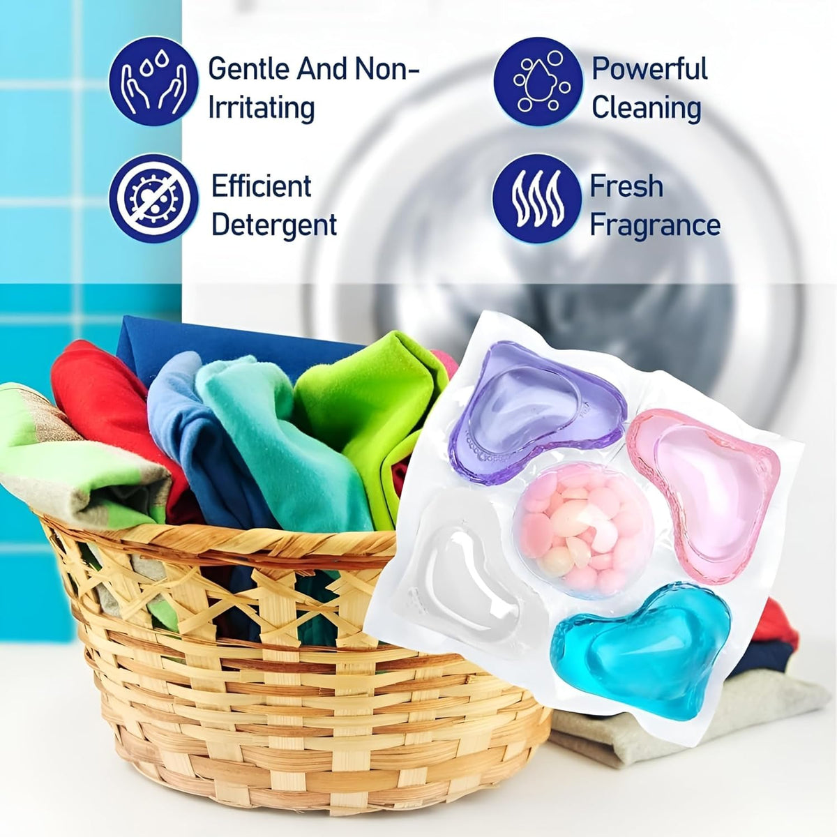 Laundry pods benefits - powerful cleaning, gentle, fresh fragrance