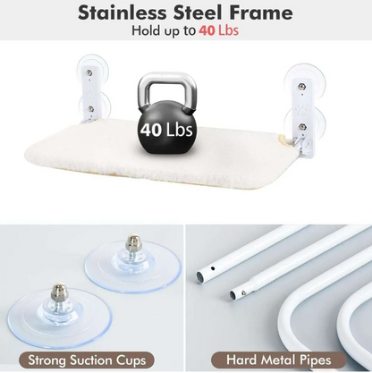 Steel frame and strong suction cups hold up to 18 kg