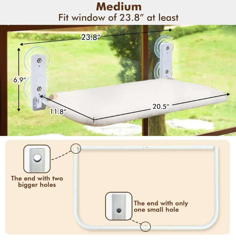 Size - bed 52 x 30 cm, fits windows 60 cm and wider